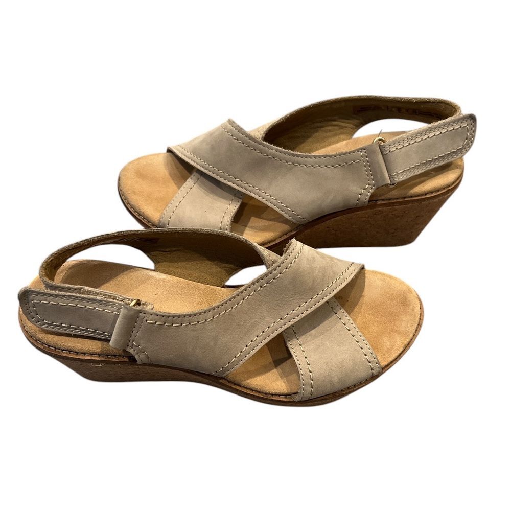 Clarks Aisley Tulip Sandals Womens 6.5 Light Brown Wedge Slingback Cork Leather